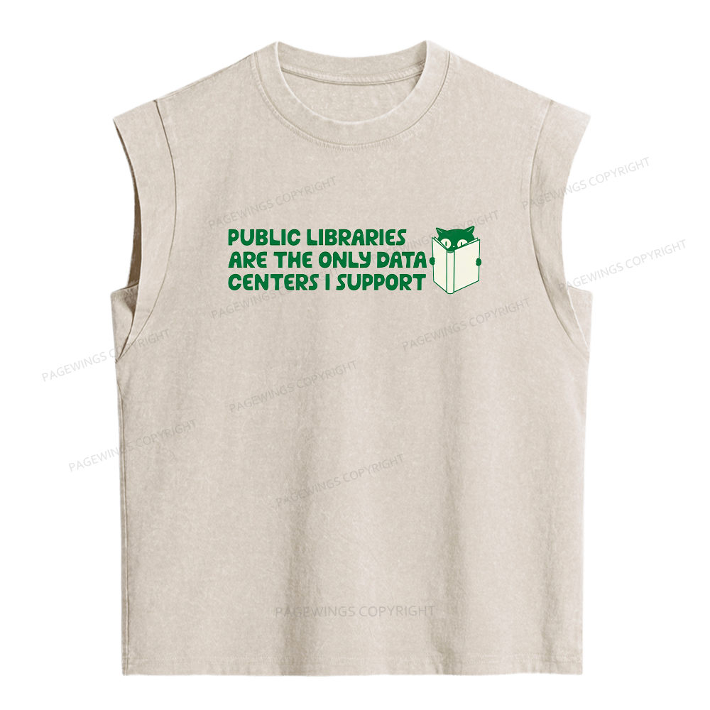 Pagewings Support Public Libraries Not Data Centers Women's Washed Tank Top