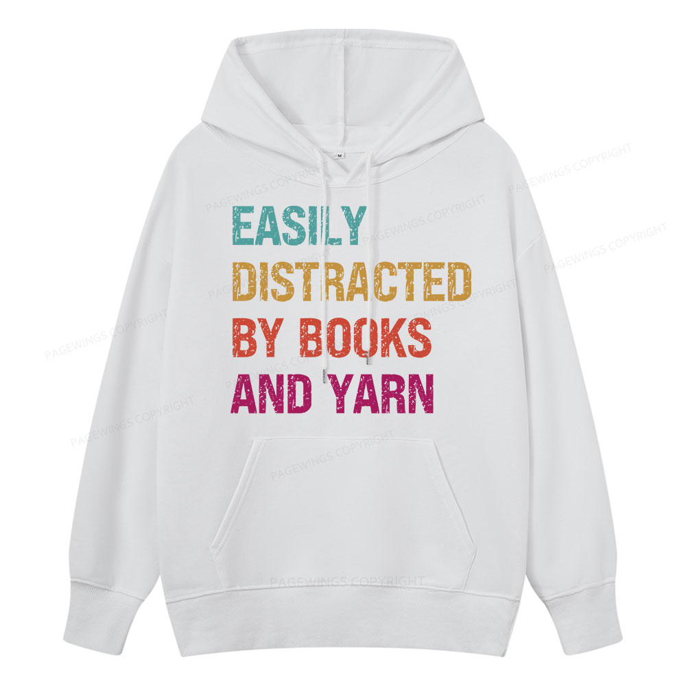 Pagewing Easily Distracted By Books And Yarn  Unisex Classic Hoodie