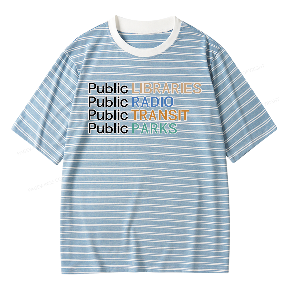 Pagewings Public Libraries Radio Transit Parks Unisex Striped T-Shirt