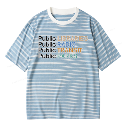 Pagewings Public Libraries Radio Transit Parks Unisex Striped T-Shirt