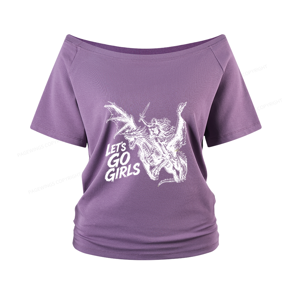 Pagewings Woman Dragon Rider Women Off Shoulder T-shirts