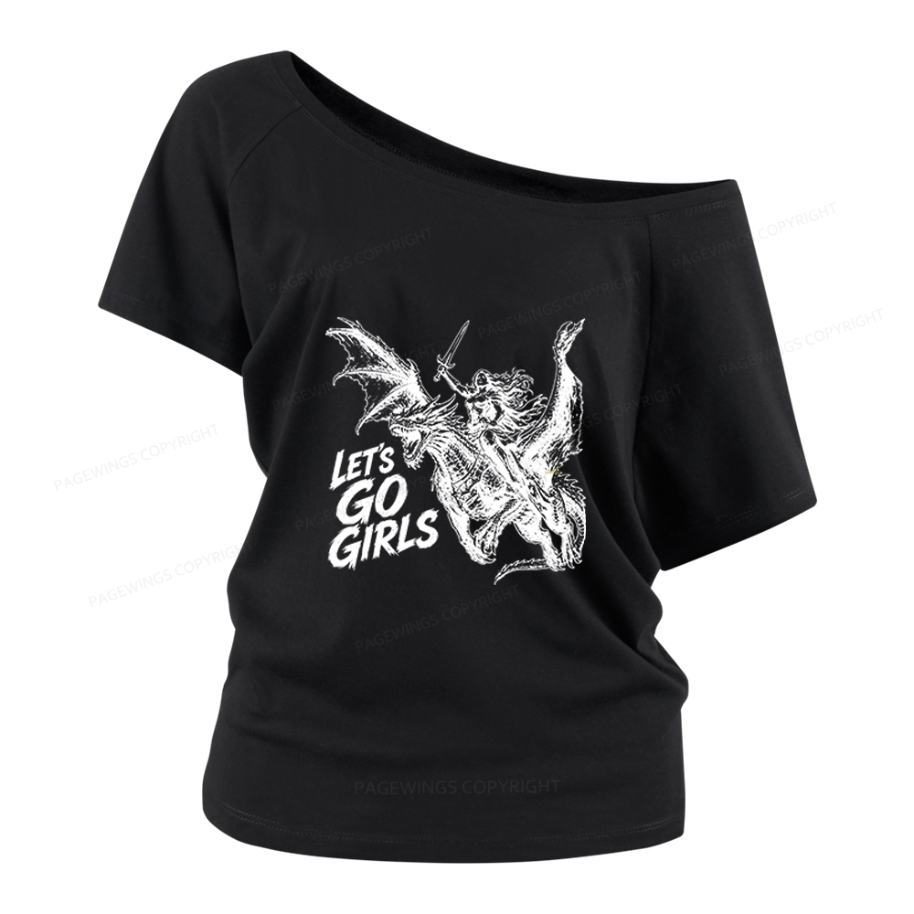 Pagewings Woman Dragon Rider Women Off Shoulder T-shirts