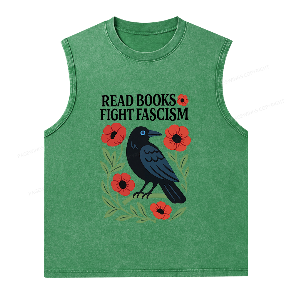 Pagewings Read Books Fight Fascismt Unisex Washed Tank Top