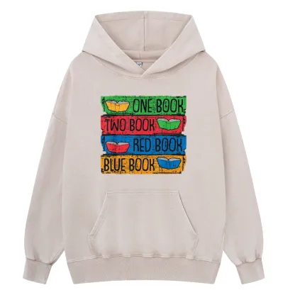 Pagewings One Book Two Books Red Book Blue Book Unisex Washed Hoodie