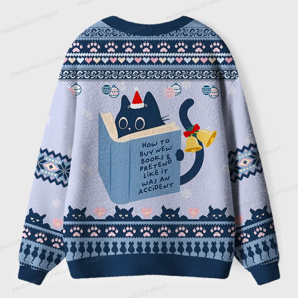 Pagewings Just A Cat Who Loves Reading Unisex Ugly Cardigan Sweaters
