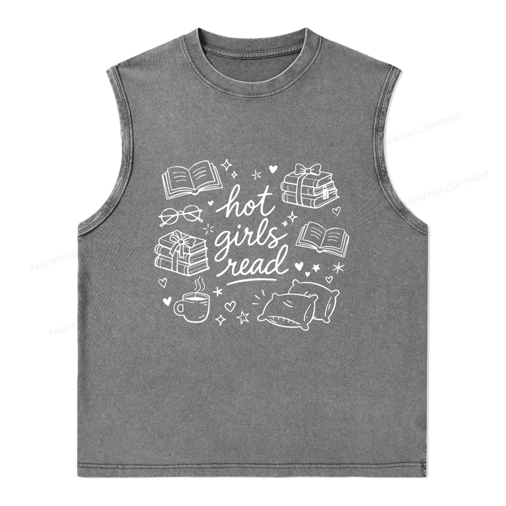 Pagewings Hot Girls Read Unisex Washed Tank Top