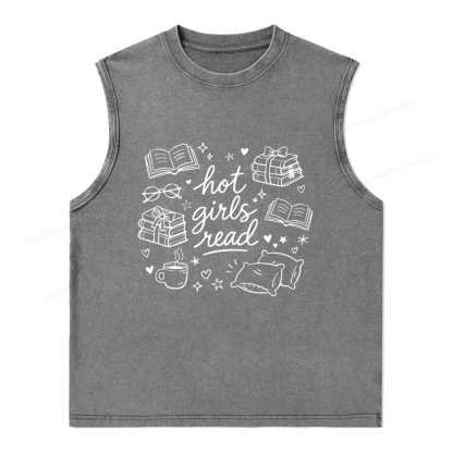 Pagewings Hot Girls Read Unisex Washed Tank Top