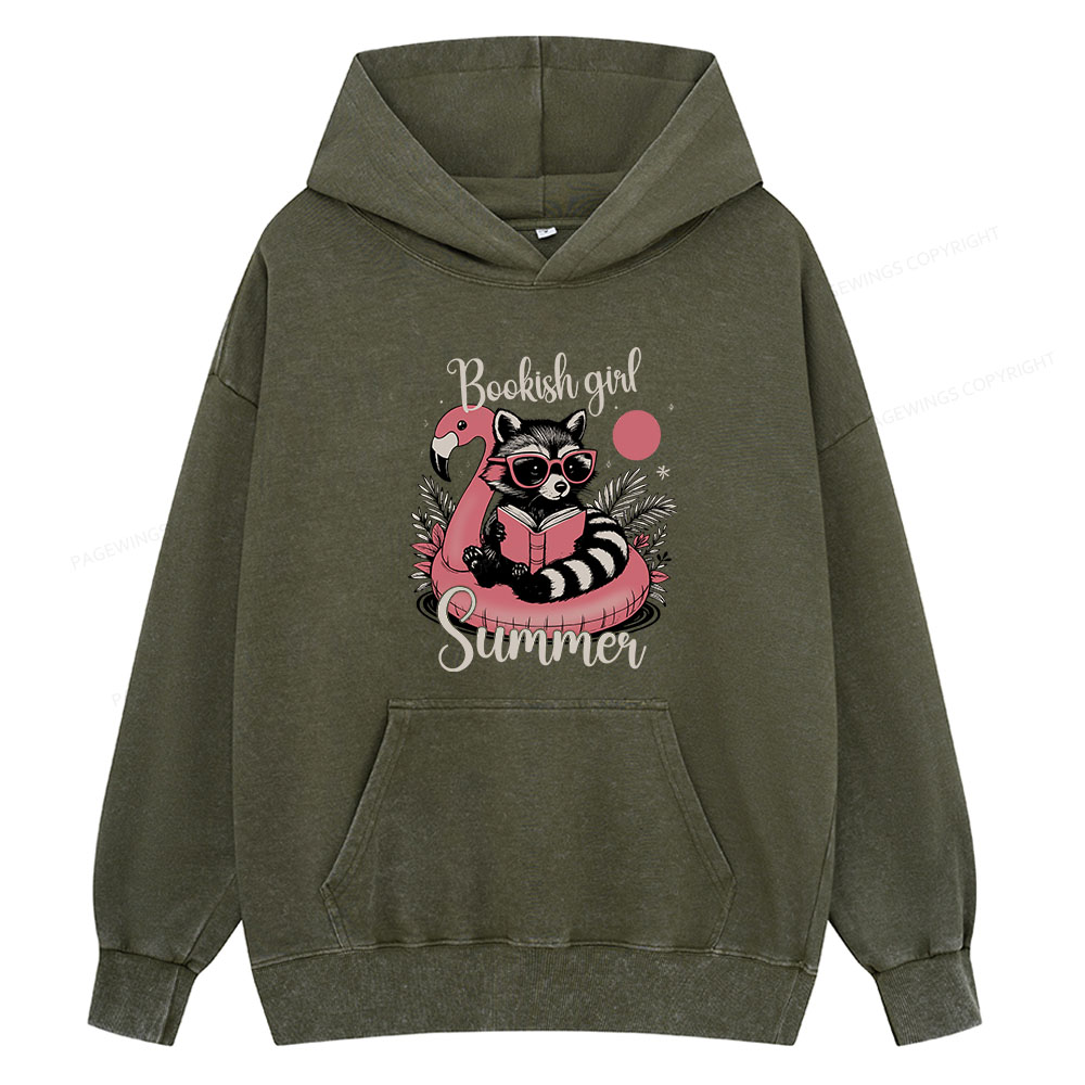 Pagewings Feral Bookish Girl Summer Unisex Washed Hoodie