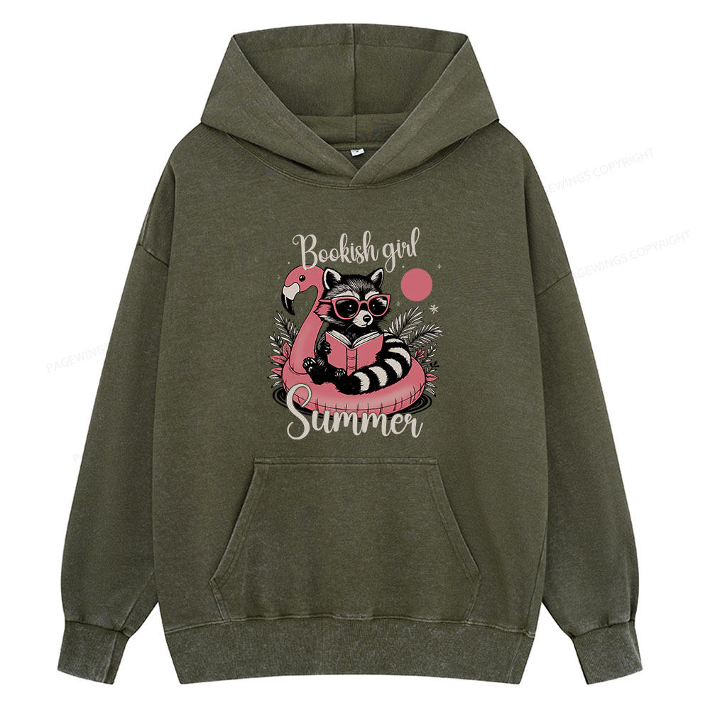 Pagewings Feral Bookish Girl Summer Unisex Washed Hoodie