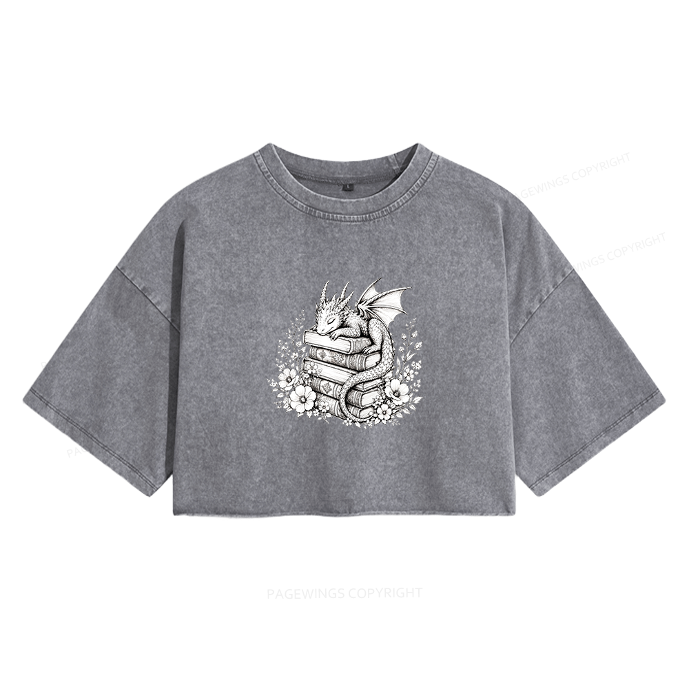Pagewings Black Baby Dragon Women's Washed Cropped T-shirt