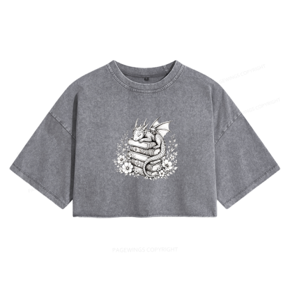 Pagewings Black Baby Dragon Women's Washed Cropped T-shirt