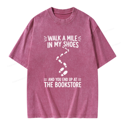 Pagewings Walk a Mile in My Shoes Bookstore Unisex Washed T-shirt