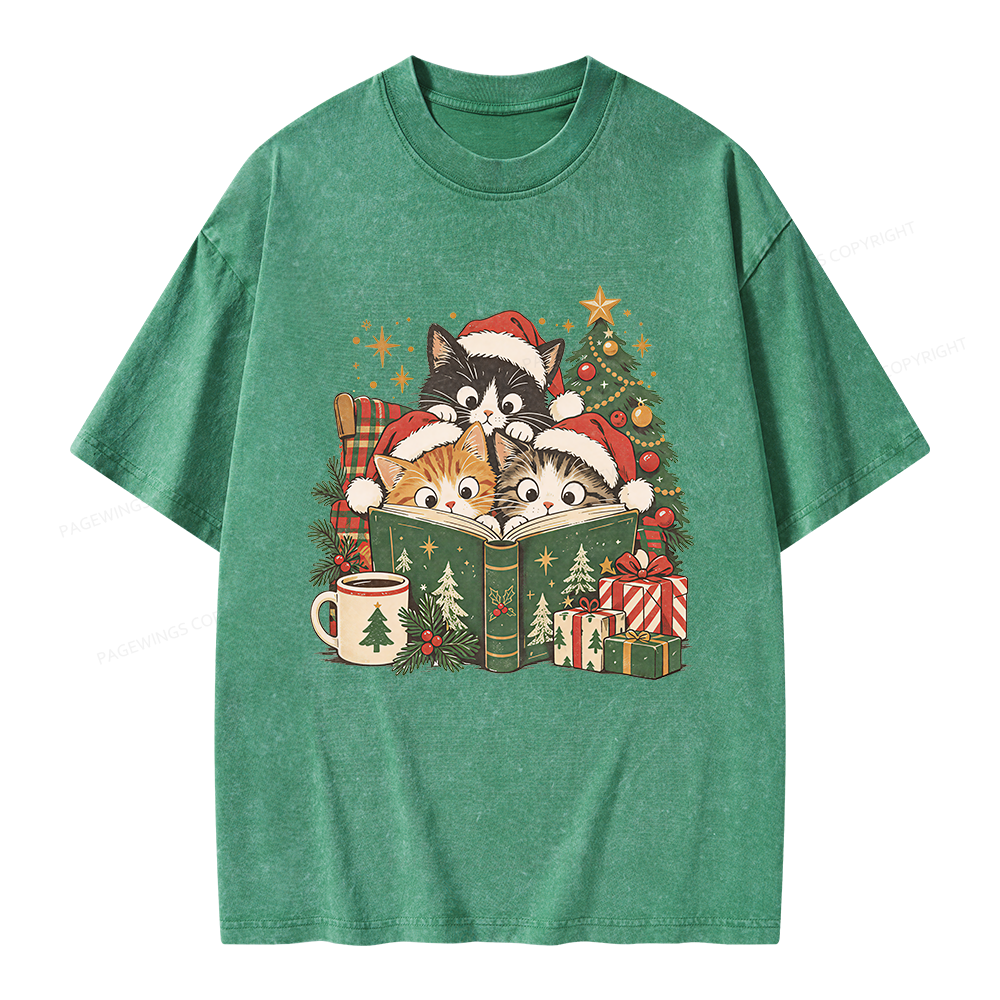Pagewings Cat Lover Christmas Unisex Washed T-shirt