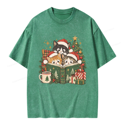 Pagewings Cat Lover Christmas Unisex Washed T-shirt