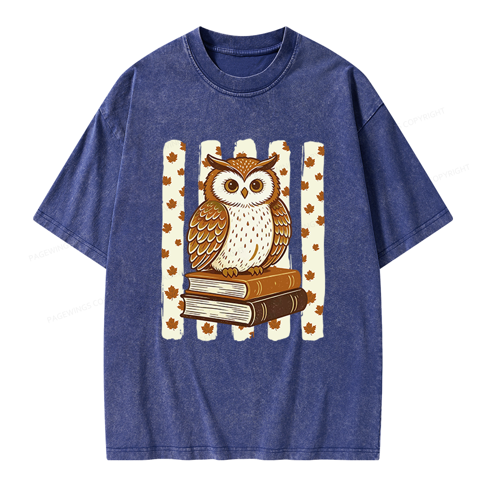 Pagewings Owl Bookworm Unisex Washed T-shirt