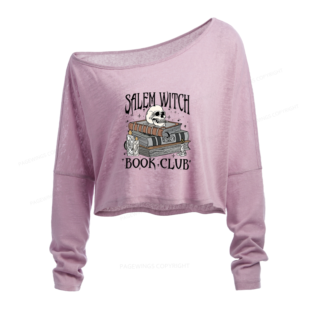 Pagewings Salem Witch Book Club Slouchy Long Sleeve Off Shoulder T-shirt
