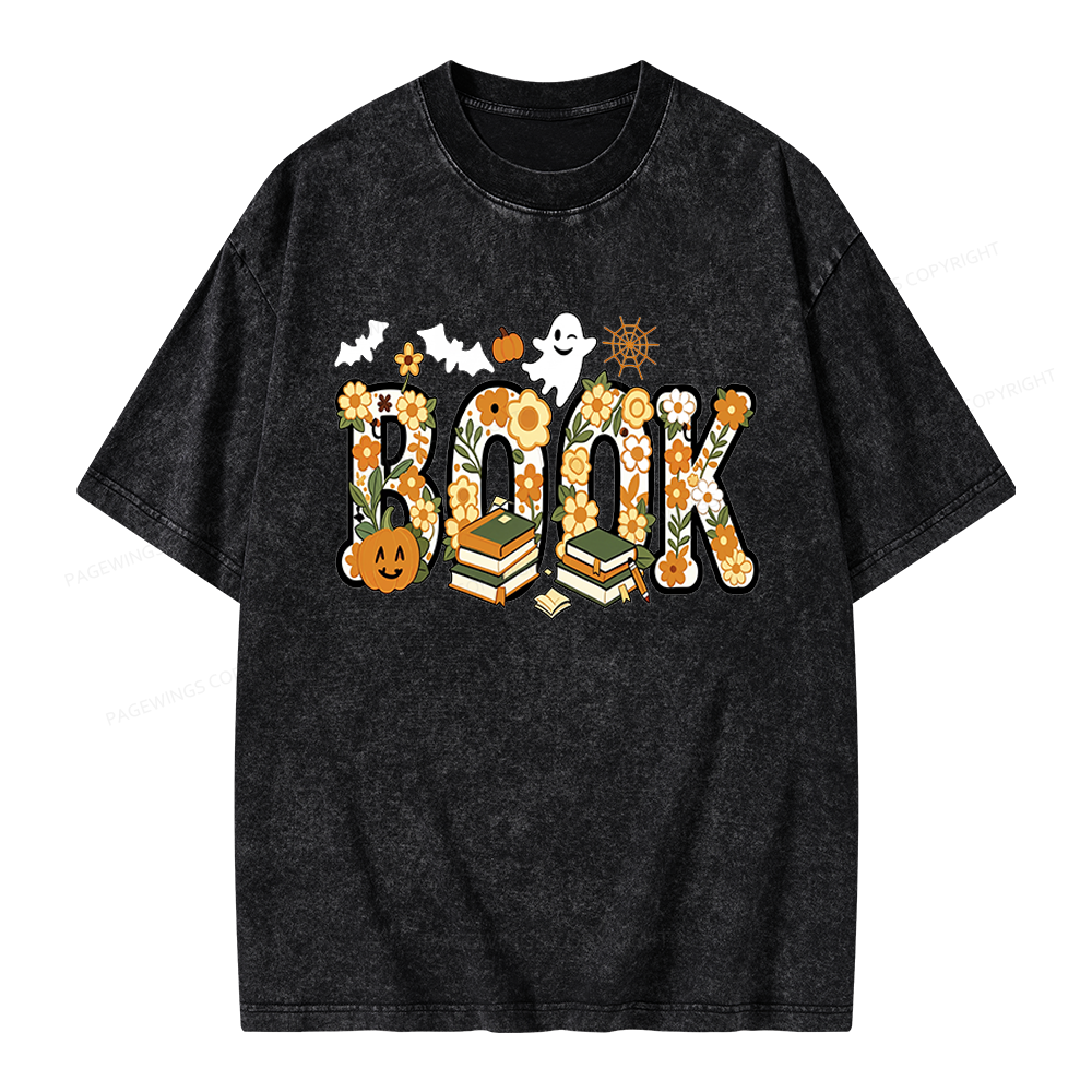 Pagewings Floral Boo Halloween Unisex Washed T-shirt