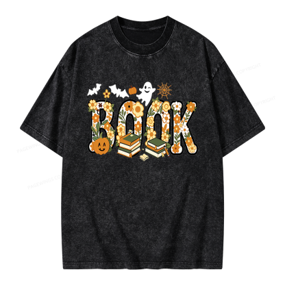 Pagewings Floral Boo Halloween Unisex Washed T-shirt