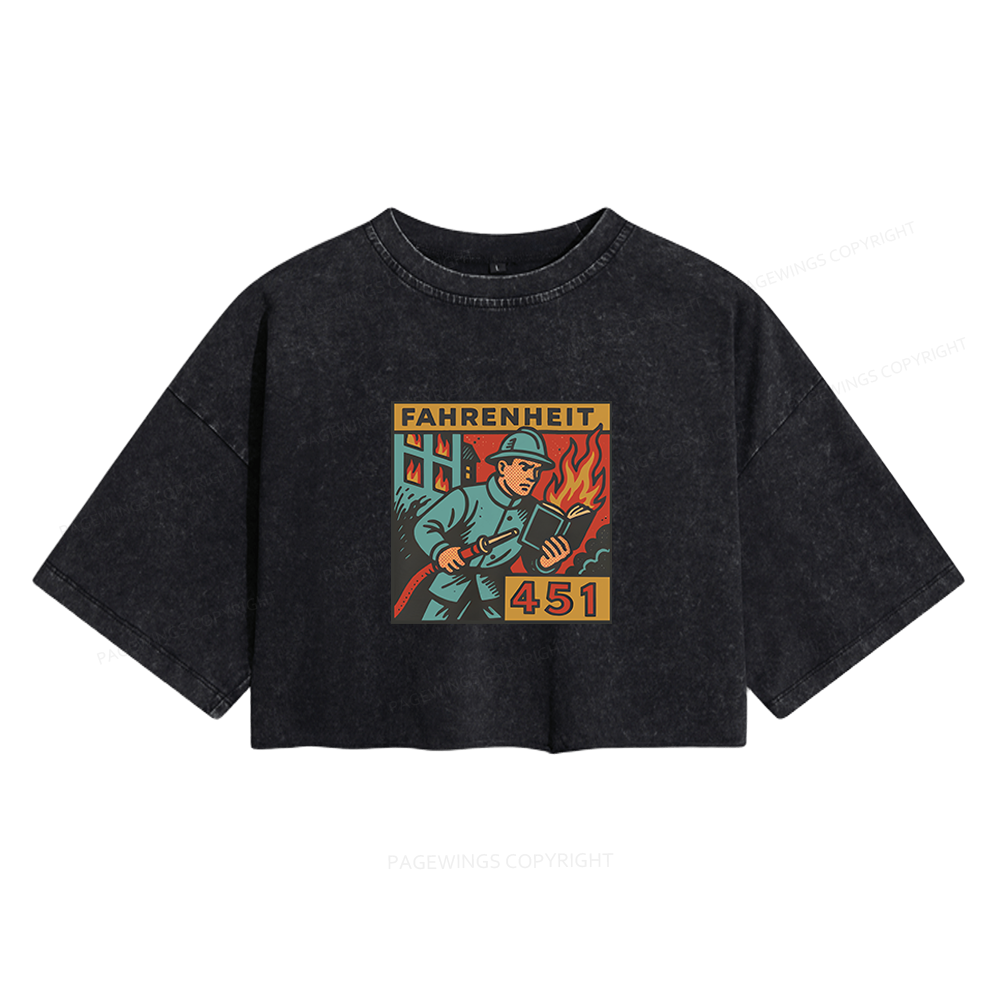 Pagewings Literature 451 Women's Washed Cropped T-shirt