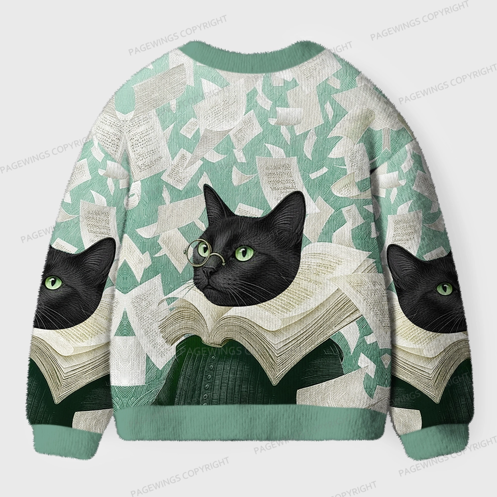 Pagewings Cats Loves Reading Unisex Ugly Cardigan Sweaters