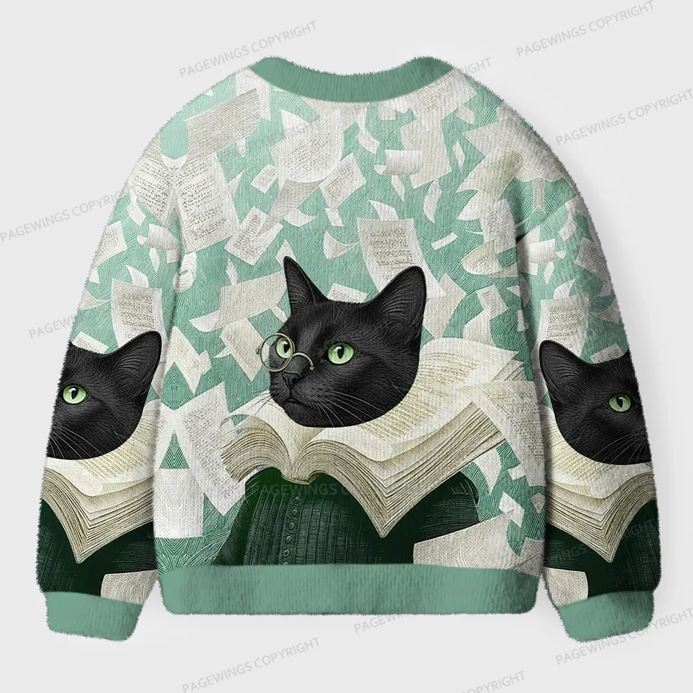Pagewings Cats Loves Reading Unisex Ugly Cardigan Sweaters