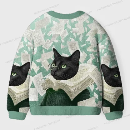 Pagewings Cats Loves Reading Unisex Ugly Cardigan Sweaters