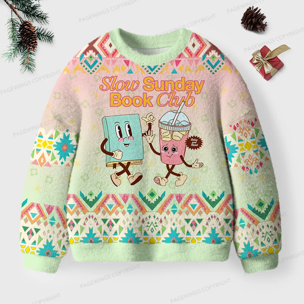 Pagewings Slow Sunday Book Club Unisex Ugly Knit Sweatshirt