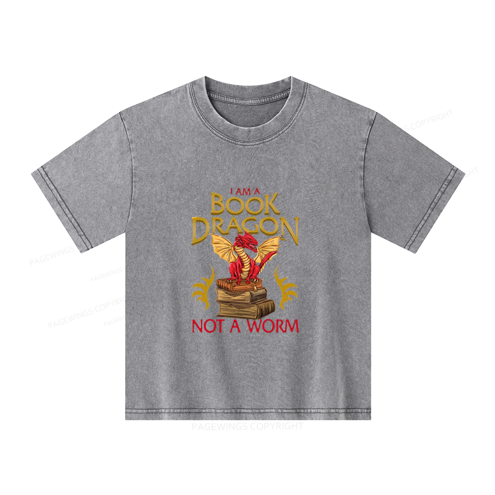Pagewings I Am A Book Dragon Not A Worm Unisex Kids Washed T-shirt