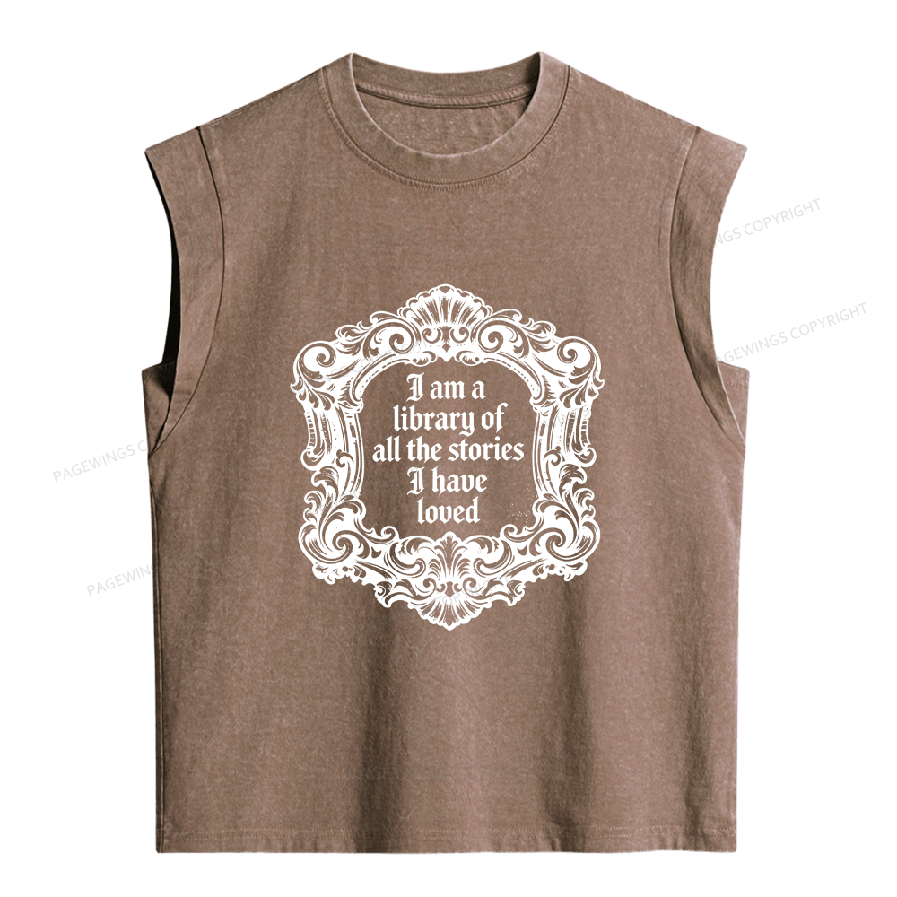Pagewings I Am A Library Of All The Stories I Have Loved Women's Washed Tank Top