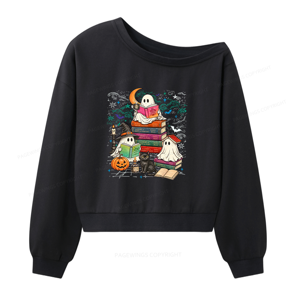 Pagewings Fantasy Ghost Reader Women Off Shoulder Sweatshirt