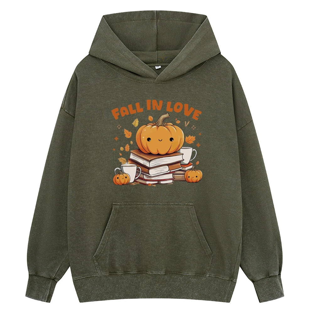 Pagewings Thanksgiving Fall in Love with Reading Unisex Washed Hoodie