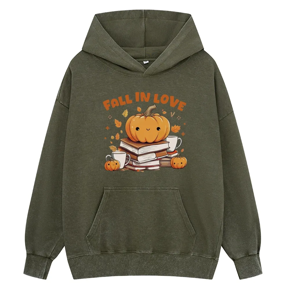 Pagewings Thanksgiving Fall in Love with Reading Unisex Washed Hoodie