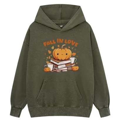 Pagewings Thanksgiving Fall in Love with Reading Unisex Washed Hoodie