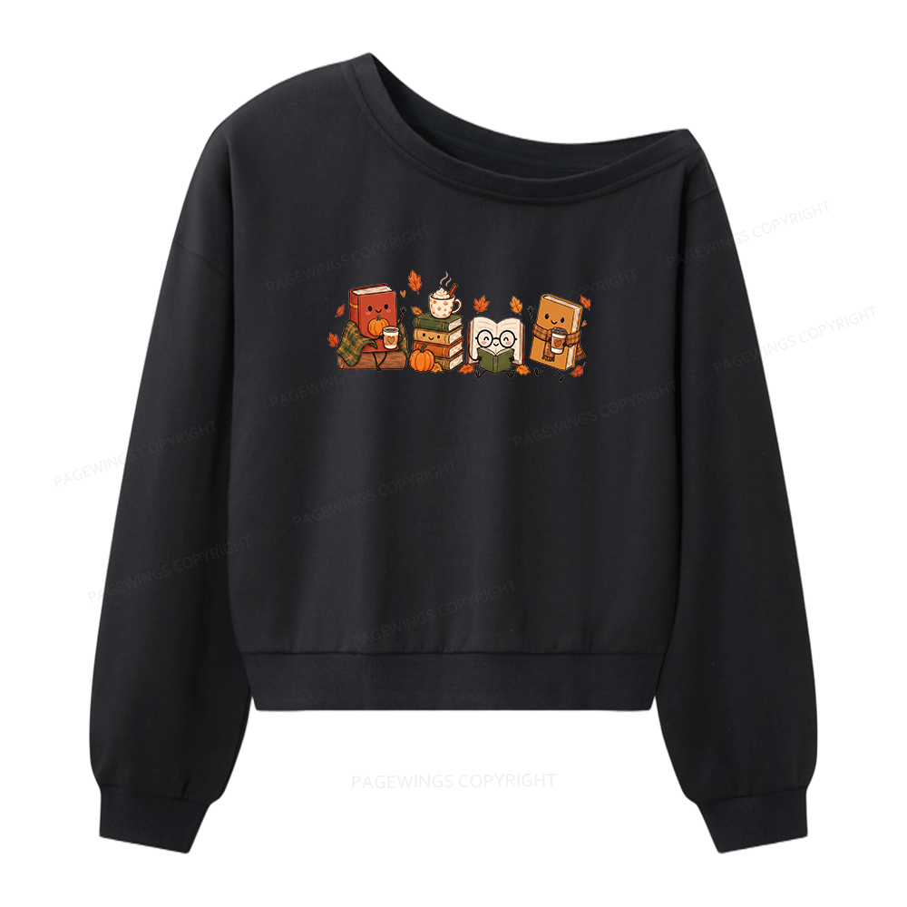Pagewings Cozy Book Lover Women Off Shoulder Sweatshirt
