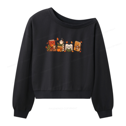 Pagewings Cozy Book Lover Women Off Shoulder Sweatshirt