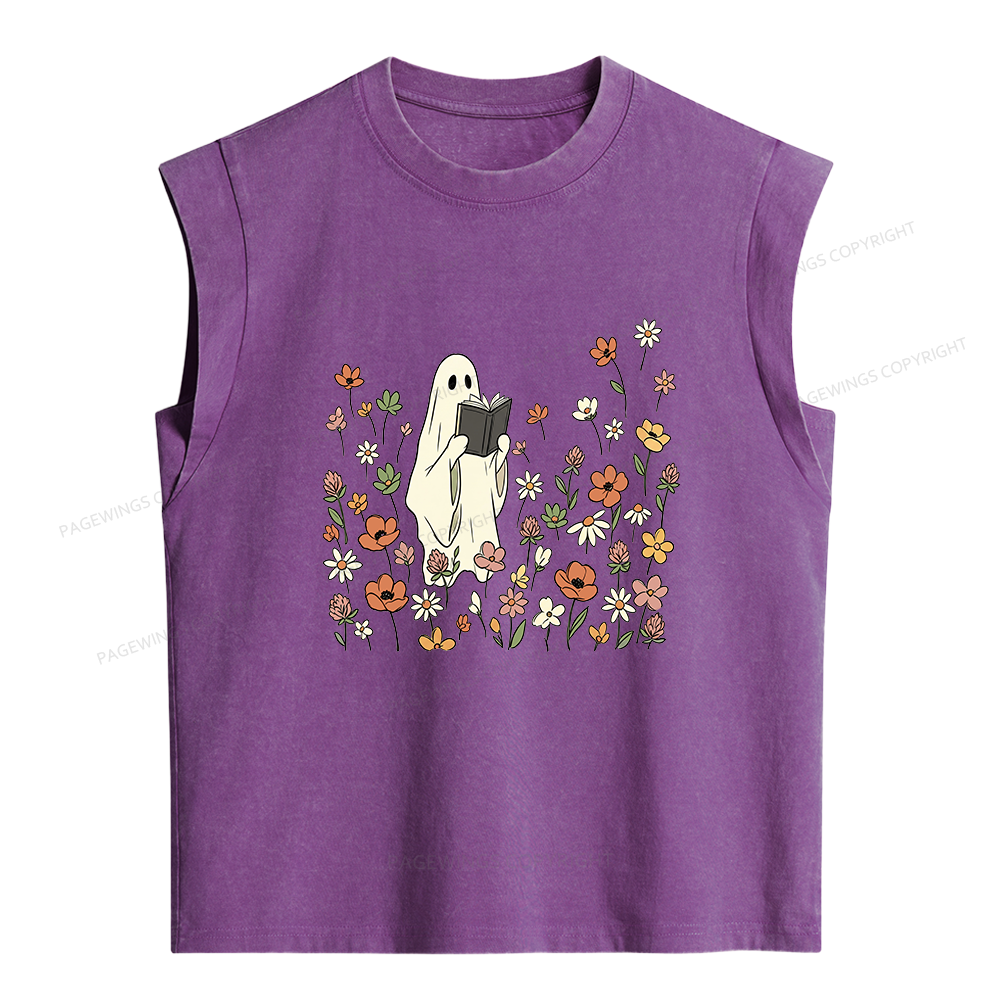 Pagewings Reading Ghost  Women's Washed Tank Top