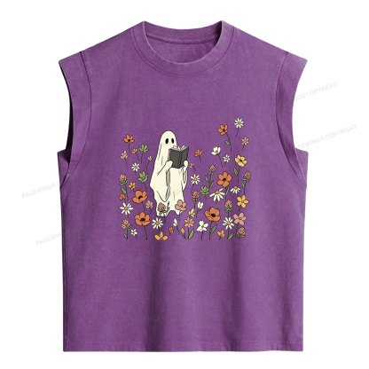 Pagewings Reading Ghost  Women's Washed Tank Top