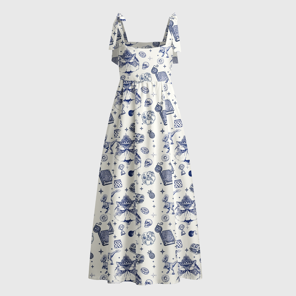 Pagewings Sci‑Fi Lovers Tie Shoulder Maxi Dress