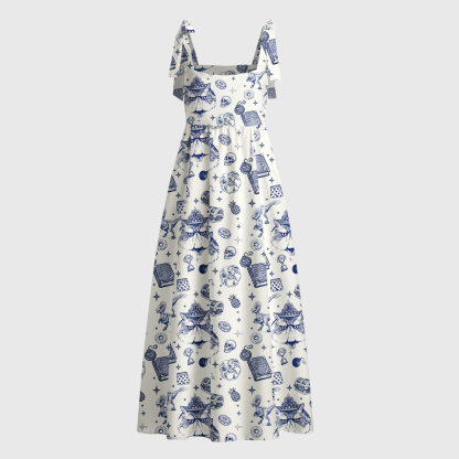 Pagewings Sci‑Fi Lovers Tie Shoulder Maxi Dress