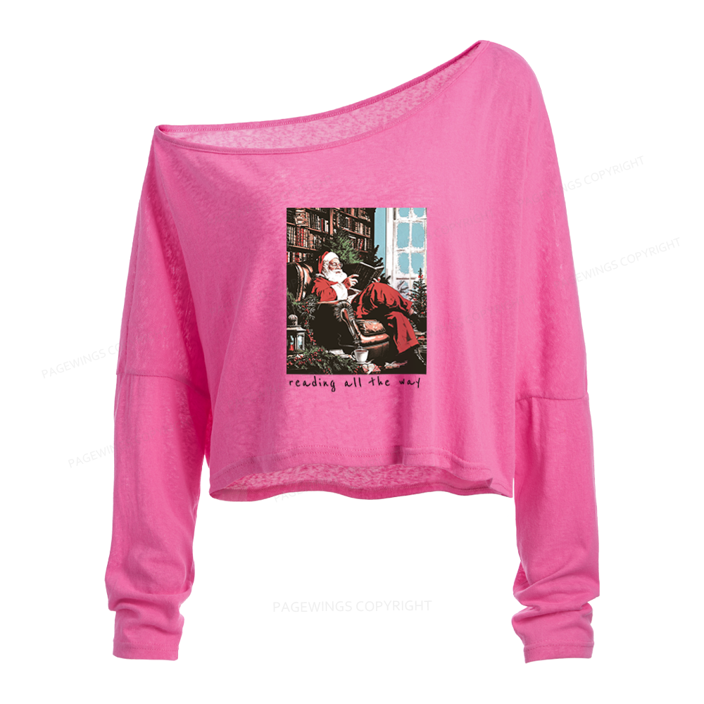 Pagewings Bookish Christmas Slouchy Long Sleeve Off Shoulder T-shirt