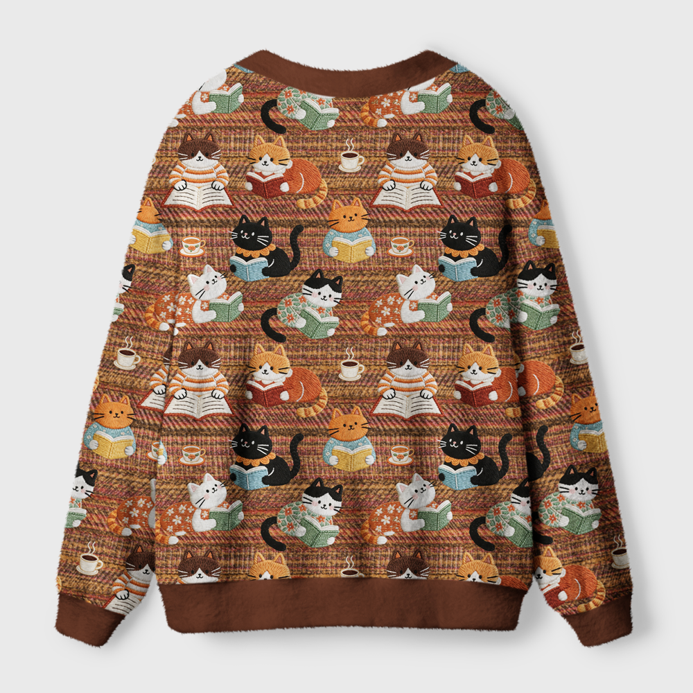 Pagewings Cats And Reading Light Knit Unisex Cardigan Sweaters