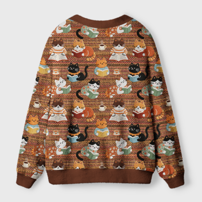 Pagewings Cats And Reading Light Knit Unisex Cardigan Sweaters