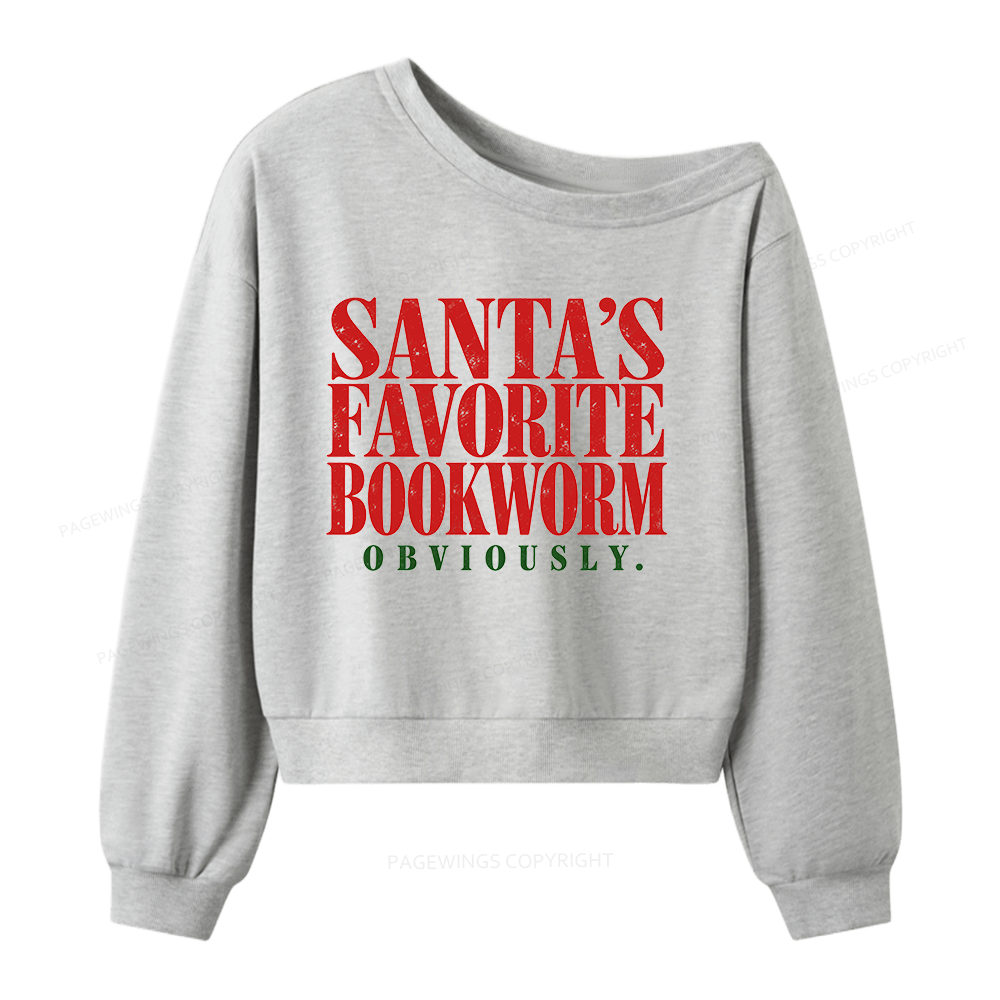 Pagewings Santa's Favorite Bookworm Women Off Shoulder Sweatshirt