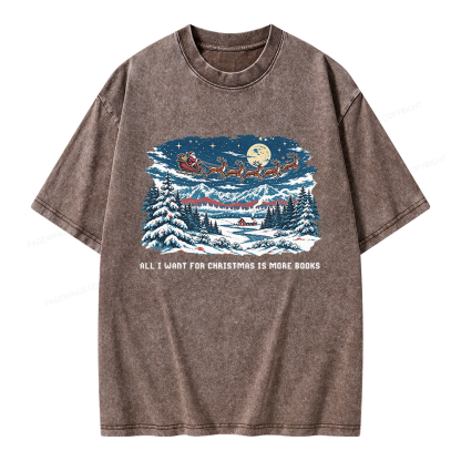 Pagewings All I Want For Christmas is More Books Unisex Washed T-shirt