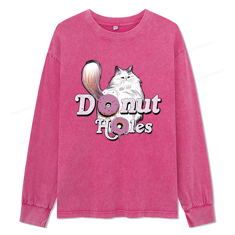 Pagewings Donut Cat Bookish Unisex Washed Long Sleeve T-shirt
