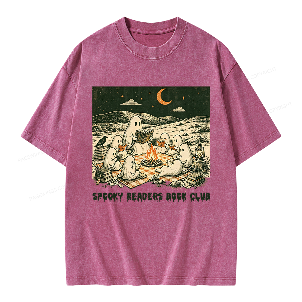 Pagewings Spooky Readers Book Club Unisex Washed T-shirt