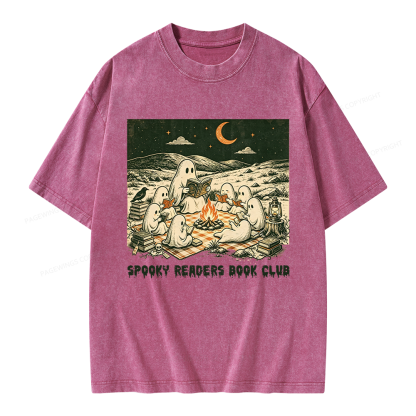 Pagewings Spooky Readers Book Club Unisex Washed T-shirt