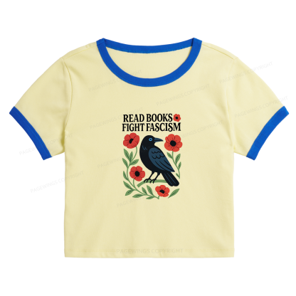Pagewings Read Books Fight Fascism Baby Tee Cropped Ringer T-Shirt