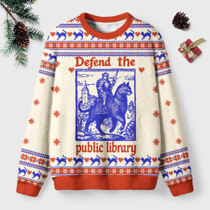 Pagewings Defend The Public Library Unisex Ugly Light Knit Sweatshirt