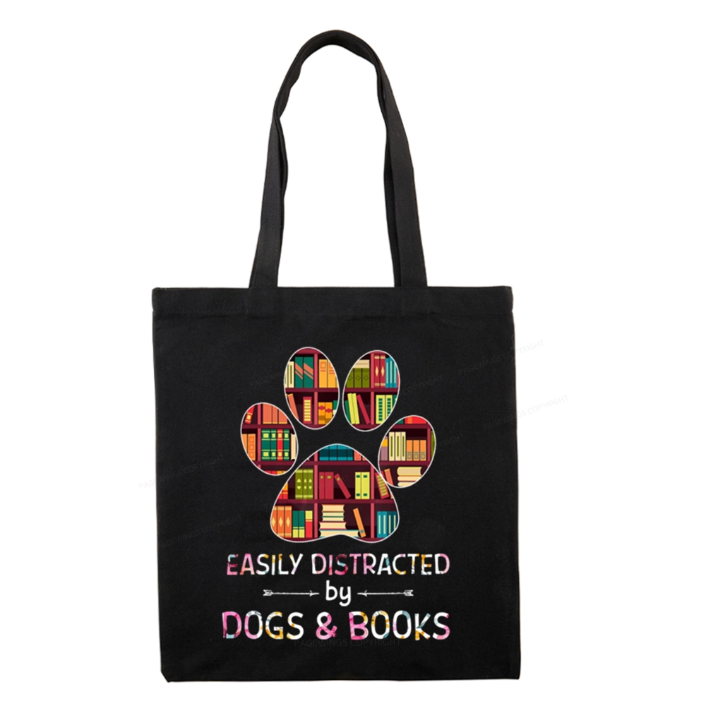 Pagewings Easily Distracted By Dogs And Books Tote Bag